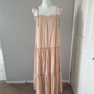 Cream Tiered Maxi Dress | Tie Shoulder Straps | Flowy Boho Style